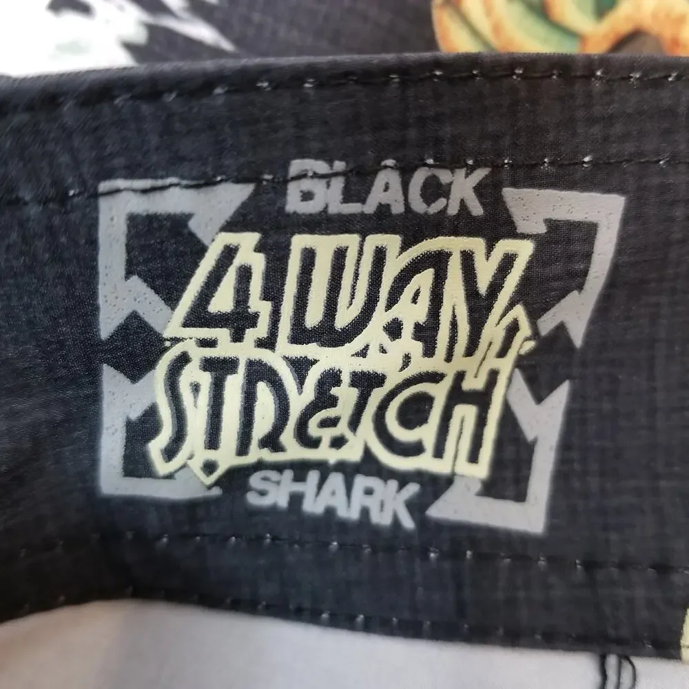 Maui & Son's Men's Swim Trunks Board Shorts Ukelele Shark 4 Way Stretch Black 32